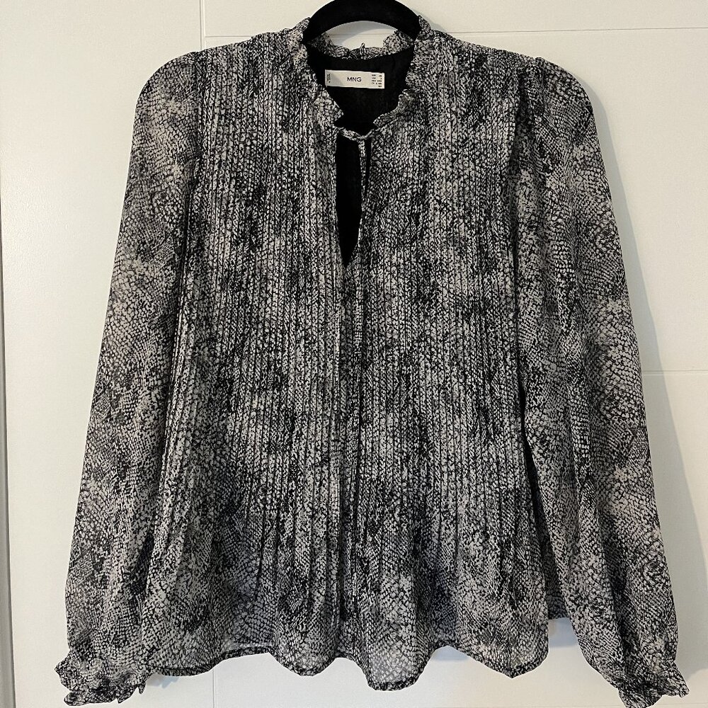 MANGO Skin Print Blouse | Black & White | Size XS